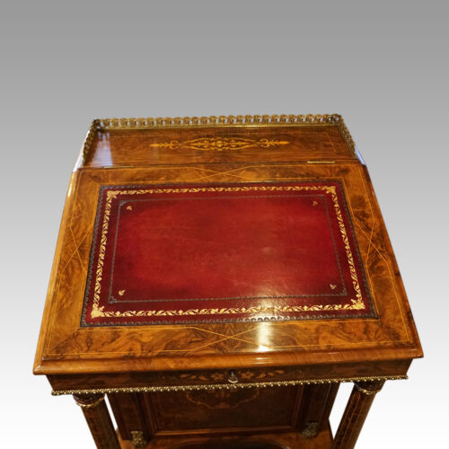 Victorian walnut inlaid Davenport inset leather
