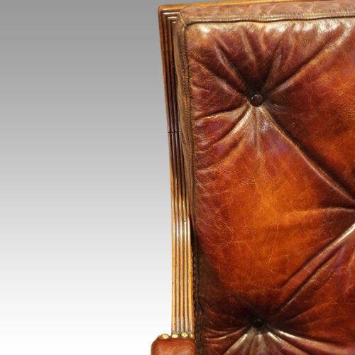 19thc. mahogany library chair leather cushion detail