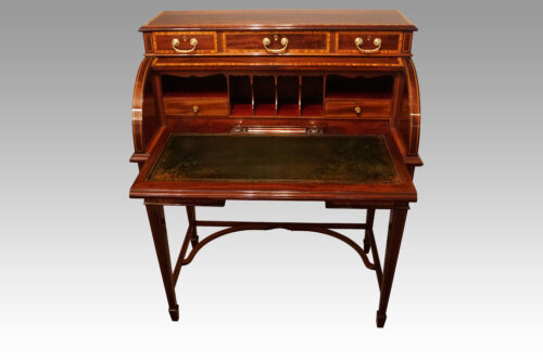 Edwardian inlaid mahogany cylinder desk interior