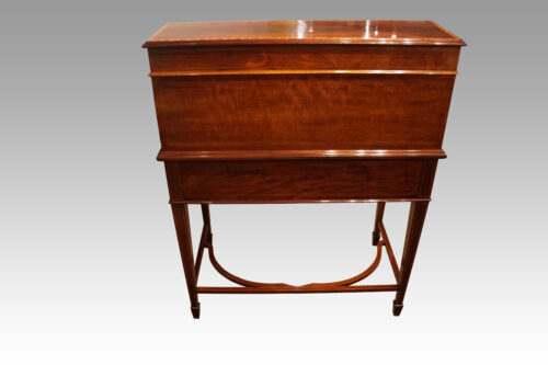Edwardian inlaid mahogany cylinder desk rear