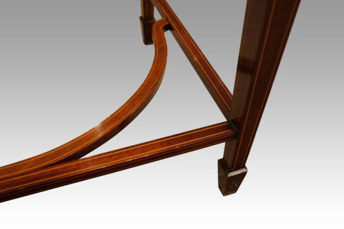Edwardian inlaid mahogany cylinder desk rear of leg