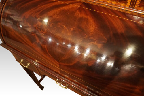Edwardian inlaid mahogany cylinder desk roll
