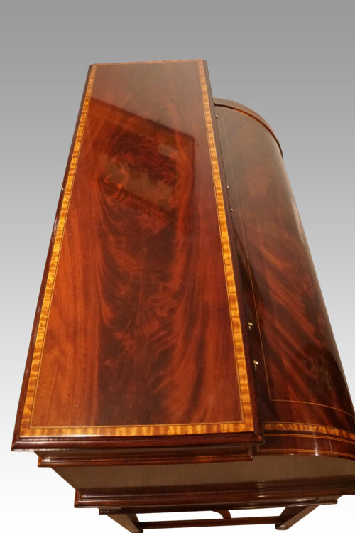 Edwardian inlaid mahogany cylinder desk top surface