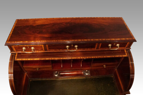 Edwardian inlaid mahogany cylinder desk upstand
