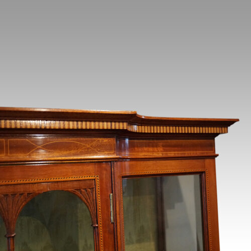 Edwardian inlaid mahogany display cabinet breakfront