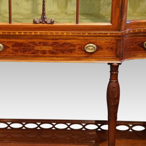 Edwardian inlaid mahogany display cabinet centre drawer