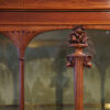 Edwardian inlaid mahogany display cabinet door carving