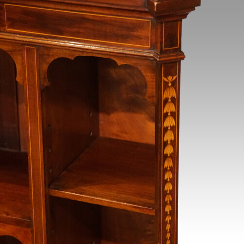 Edwardian inlaid open bookcase bell flower inlay