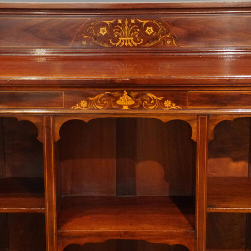 Edwardian inlaid open bookcase inlaid frieze
