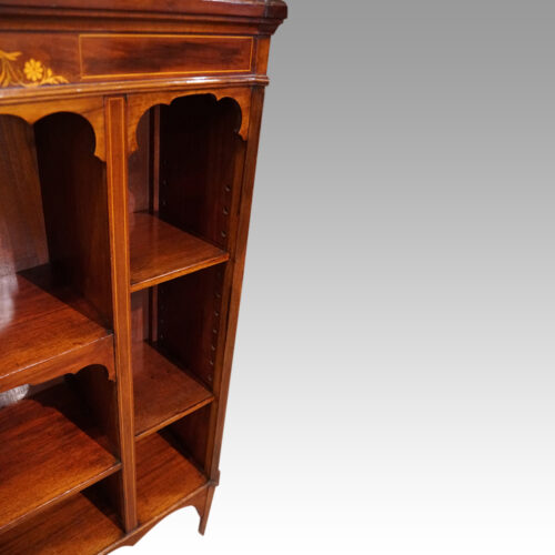 Edwardian inlaid open bookcase shelves