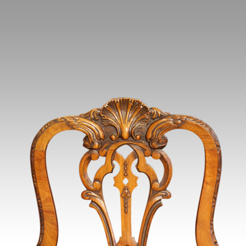 Pair of walnut side chairs manner of Daniel Marot top rail