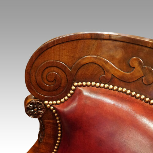 19thc. mahogany library chair back carving