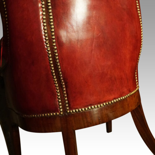 19thc. mahogany library chair back detail