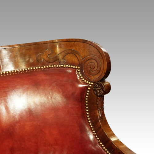 19thc. mahogany library chair back studding