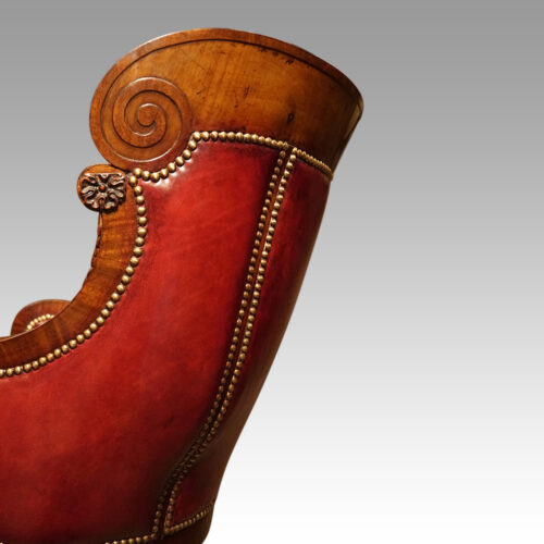 19thc. mahogany library chair side view detail