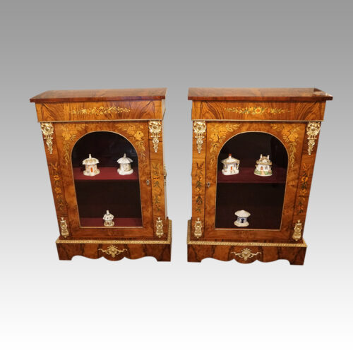 Pair of Victorian marquetry walnut pier cabinets