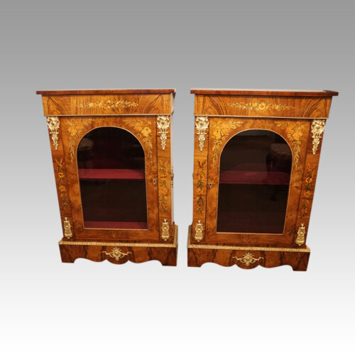 Pair of Victorian marquetry walnut pier cabinets distance