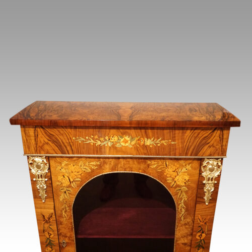 Pair of Victorian marquetry walnut pier cabinets frieze