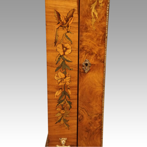 Pair of Victorian marquetry walnut pier cabinets inlay detail