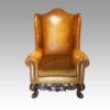 Pair of leather William and Mary wing chairs front