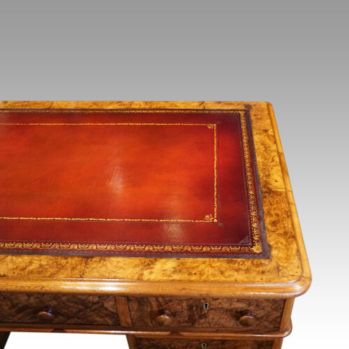 Victorian burr walnut pedestal desk end top