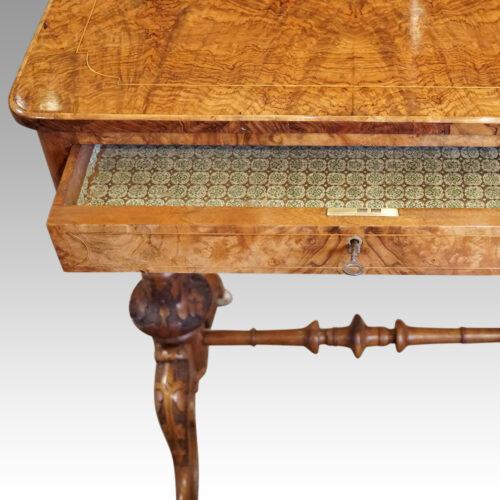 Victorian walnut work table drawer open