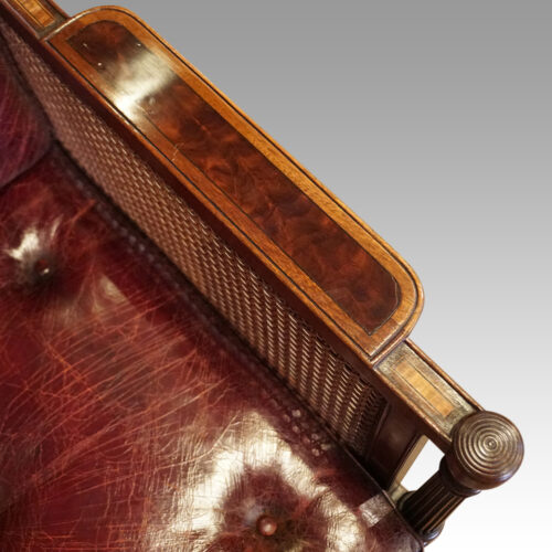 19thc. mahogany library chair arm detail