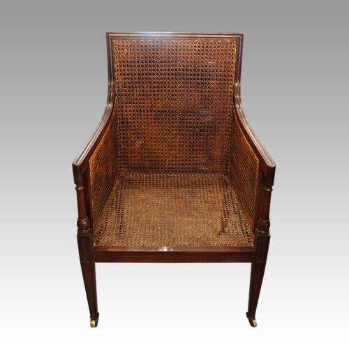 Antique mahogany bergere library chair no cushions