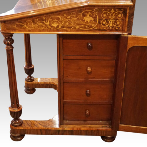 Victorian inlaid walnut Davenport desk drawers