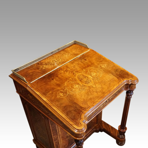Victorian inlaid walnut Davenport desk fall detail