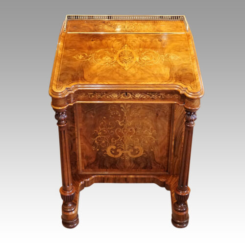 Victorian inlaid walnut Davenport desk front