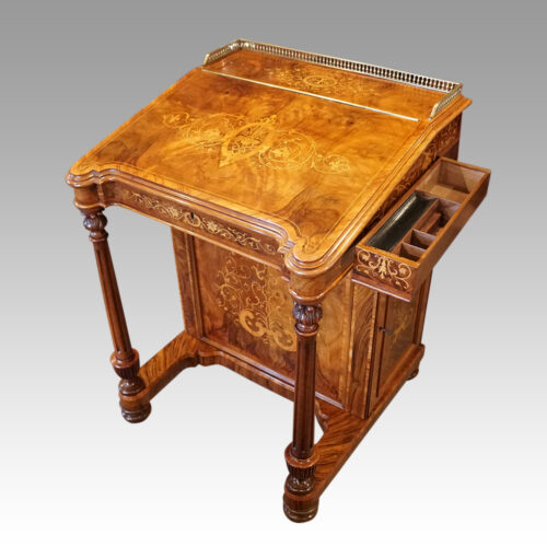 Victorian inlaid walnut Davenport desk ink pen stand