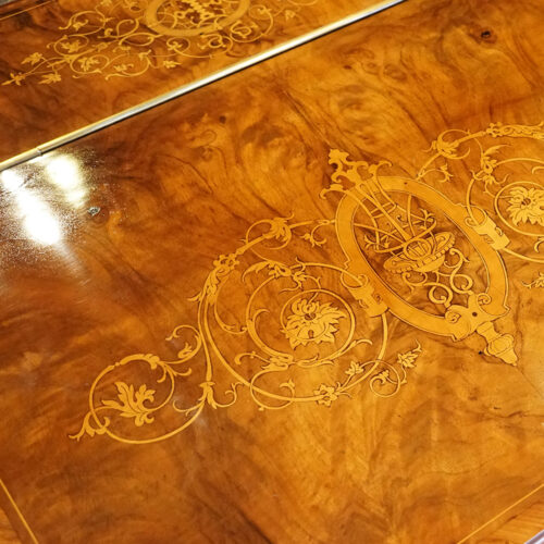 Victorian inlaid walnut Davenport desk inlay on fall