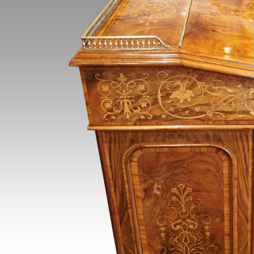 Victorian inlaid walnut Davenport desk side inlays