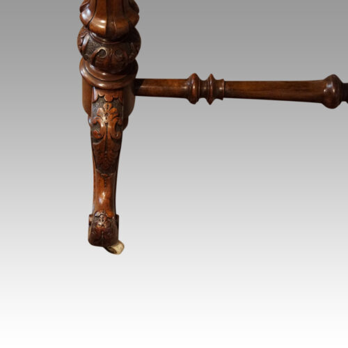 Victorian inlaid walnut Sutherland table carved leg
