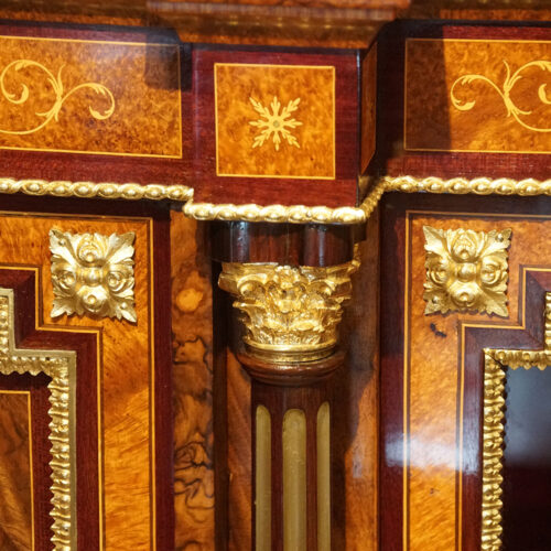 Victorian inlaid walnut credenza capital