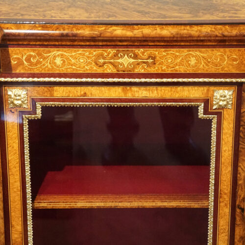 Victorian inlaid walnut credenza glazed door