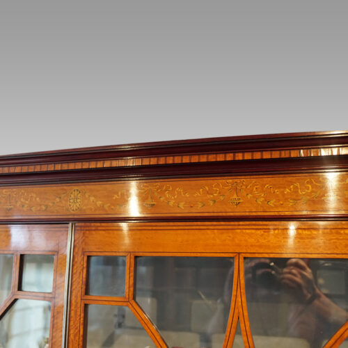 Victorian satinwood inlaid display cabinet cornice