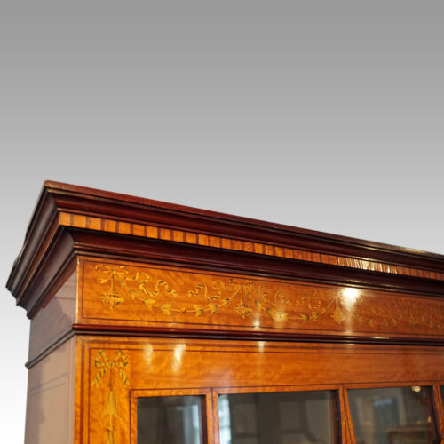 Victorian satinwood inlaid display cabinet cornice corner