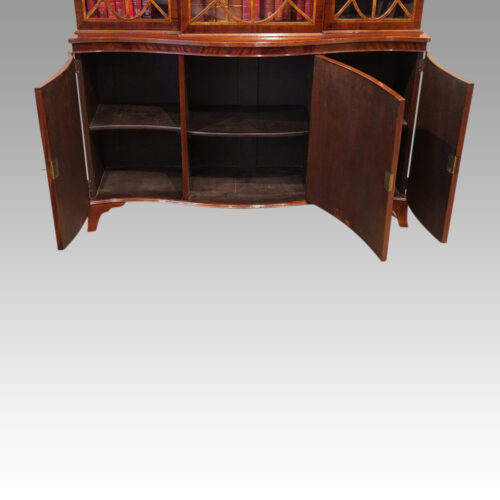 George V mahogany breakfront bookcase base cupboards