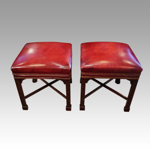 Pair of Chinese Chippendale mahogany stools top view