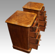 Pair of Victorian burr walnut bedside chests drawers open