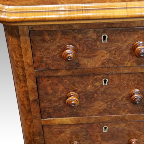 Pair of Victorian burr walnut bedside chests knobs