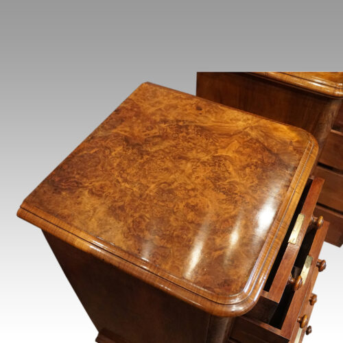 Pair of Victorian burr walnut bedside chests top (2)