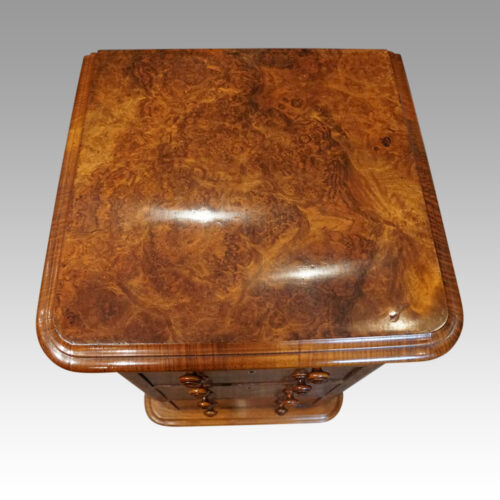 Pair of Victorian burr walnut bedside chests top