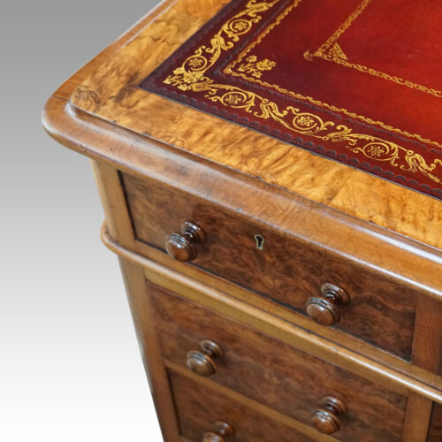 Victorian burr walnut pedestal desk top corner