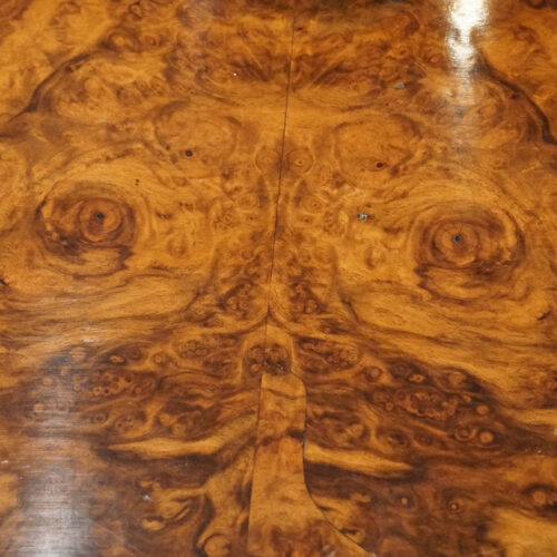 Victorian inlaid walnut coffee table detail veneer