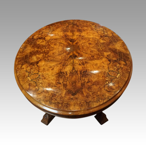 Victorian inlaid walnut coffee table end view