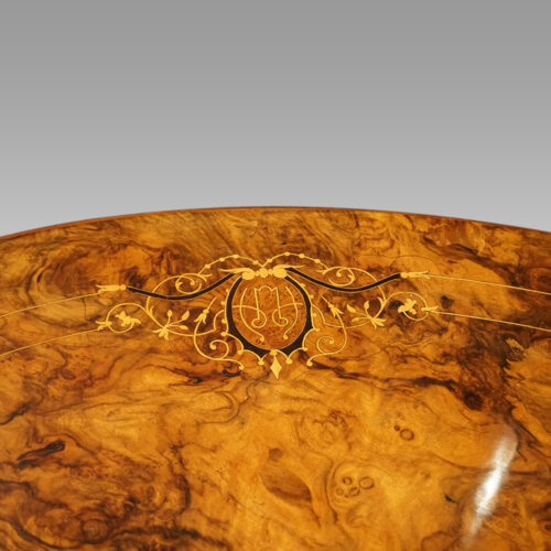 Victorian inlaid walnut coffee table top detail