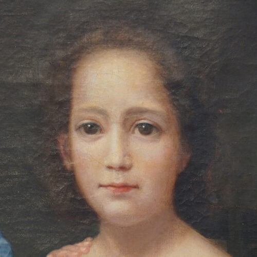 19thc. primitive portrait of children dark haired child